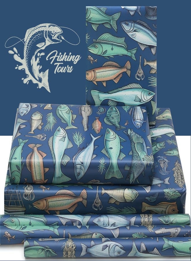 AircooL Sea Fish Wrapping Paper, Ocean Sea Realistic Plenty of Fish Mackerel Fly Fishing Away Wrapping Paper, 6 Sheets Folded Flat 20x28 Inches per Sheet, For Fishing Enthusiast Birthday Baby Shower - Image 3